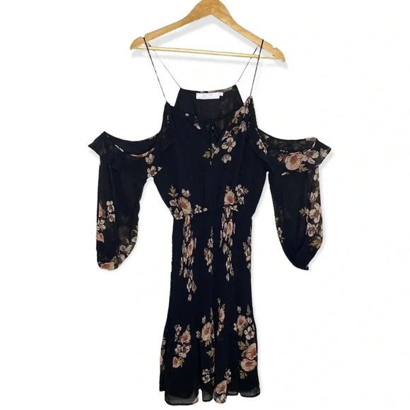 ASTR The Label Black Persephone Floral print Cold Shoulder Midi Dress Size XS - Picture 3 of 12